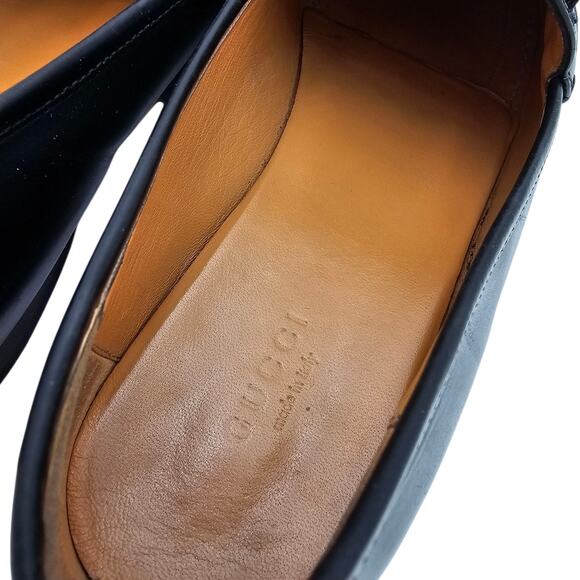 Gucci Jordaan Horsebit Slip On Flat Loafer Black Leather Gold Size 40 US 10 - Picture 10 of 12